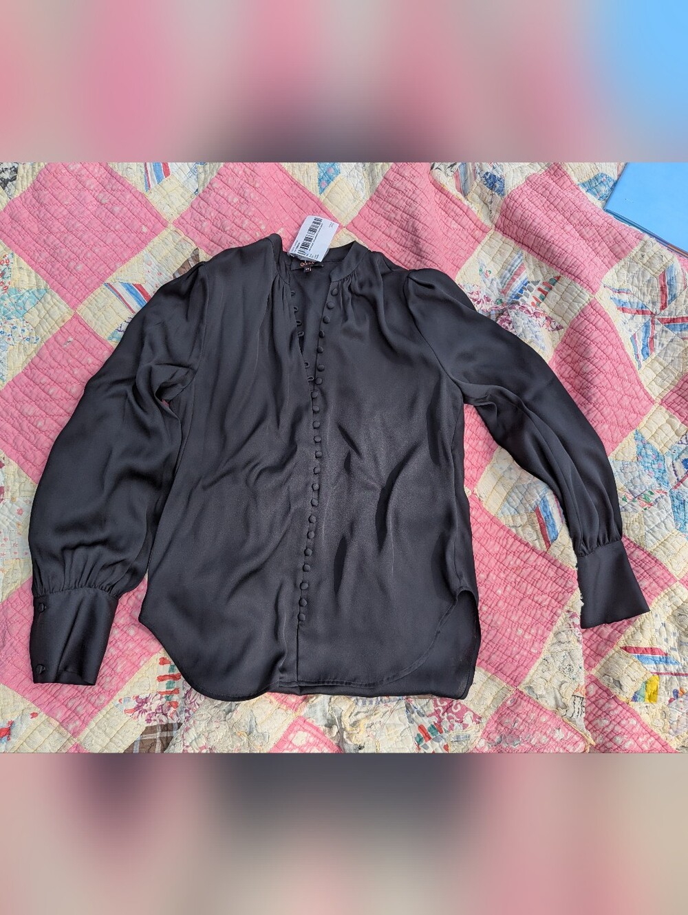 Quince Nwot Xs Washable Silk Peasant Blouse Black